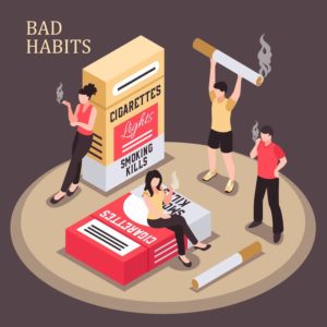 Besoin d'aide pour arrêter de fumer. Illustration de fumeurs